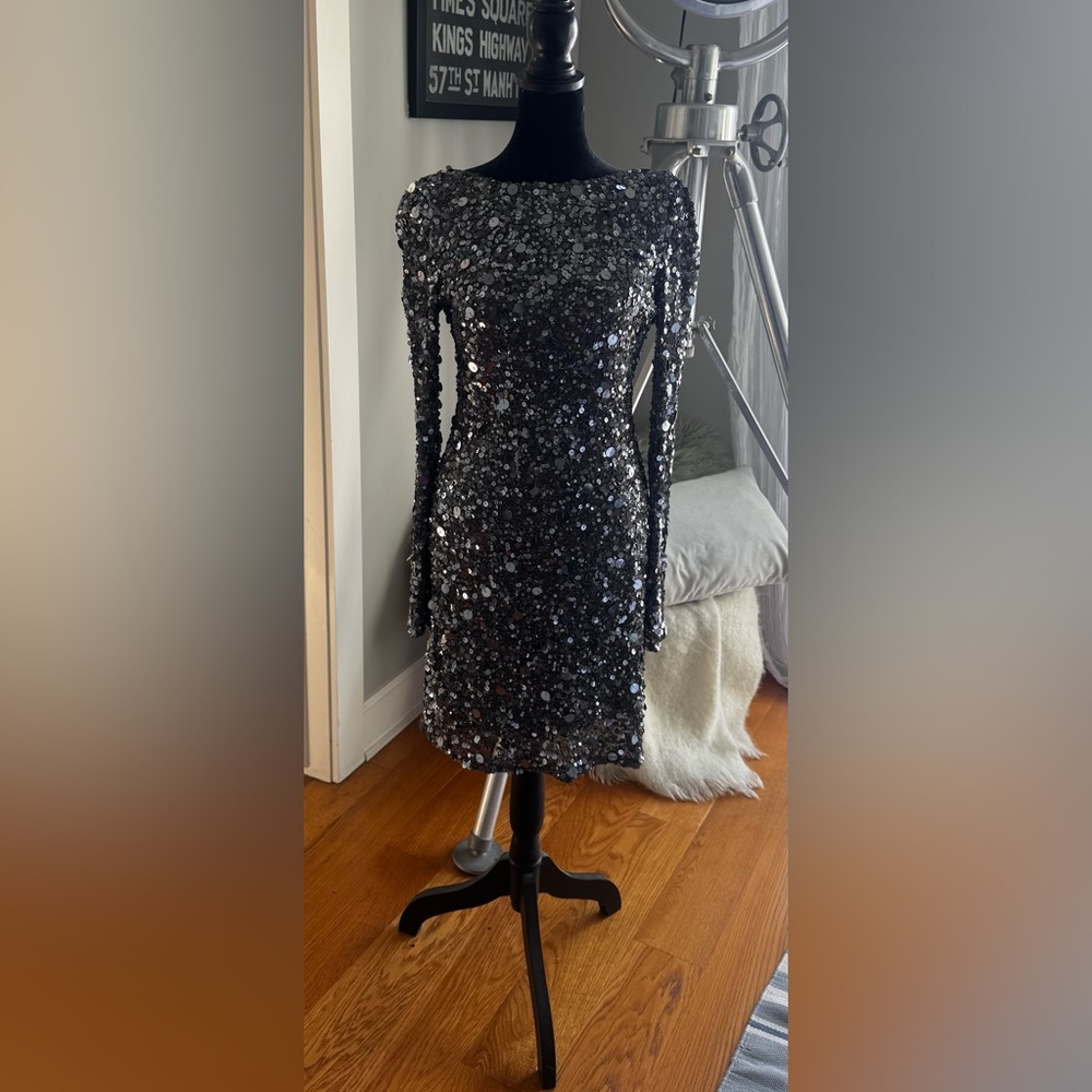 Aidan Mattox Glittering Grey & Silver Sequin Dress